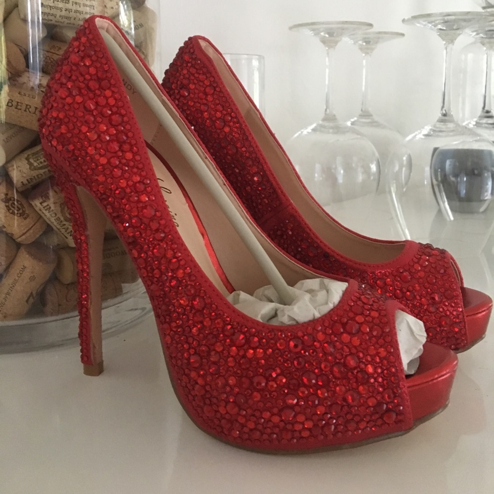 Lauren Lorraine Red Rhinestone Pumps