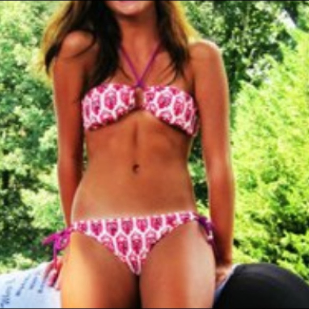 PRICE DROP - Coral print bandeau bathing suit