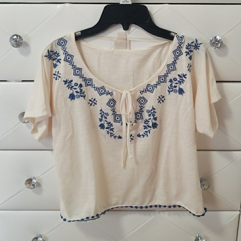 White Embroidered Crop Top