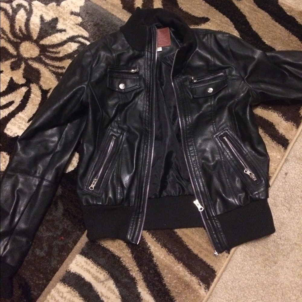 Faux leather bomber jacket