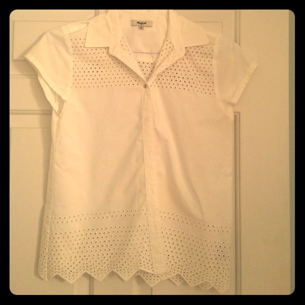 White, button-down MADEWELL top.