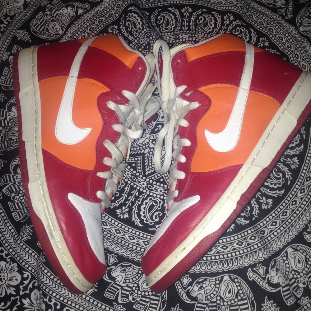 Nike dunk high red white orange men's sneakers