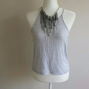 Gray Striped Spaghetti Strap Crop Top