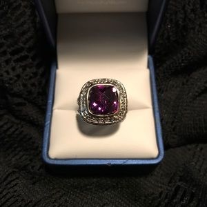 5.95ct Genuine Amethyst & White Topaz Ring Size 6