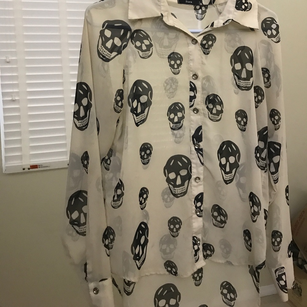 Cream and  black skull blouse