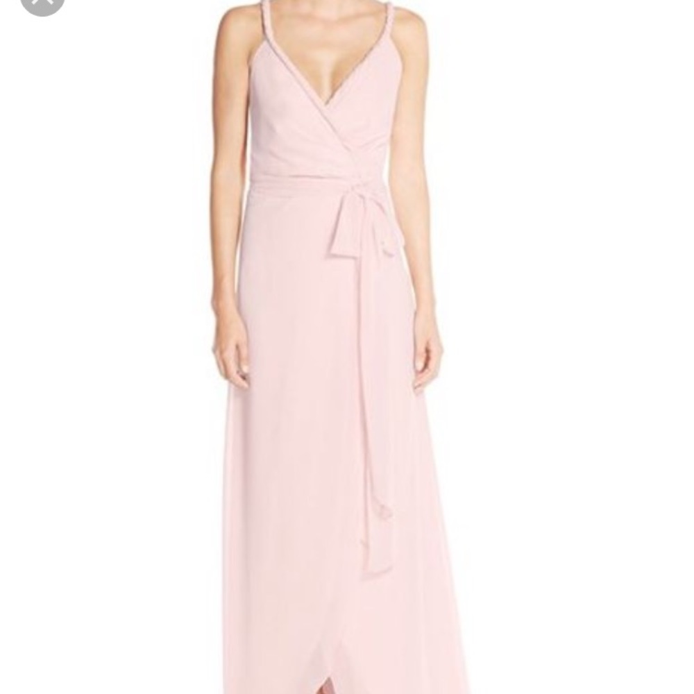 Pale pink chiffon wrap dress