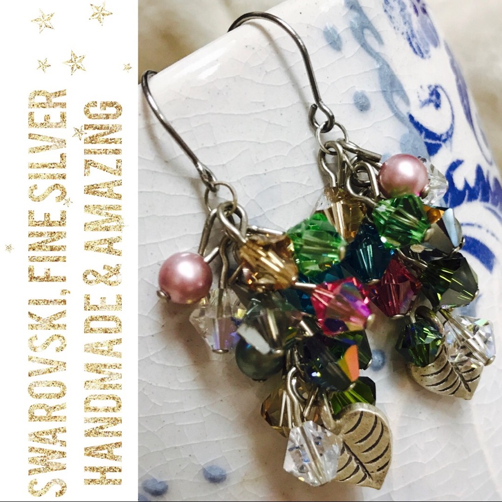 Garden Party Swarovski earrings with fine silver