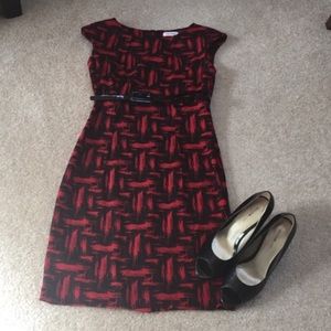 Calvin Klein Cap-Sleeved Belted Dress