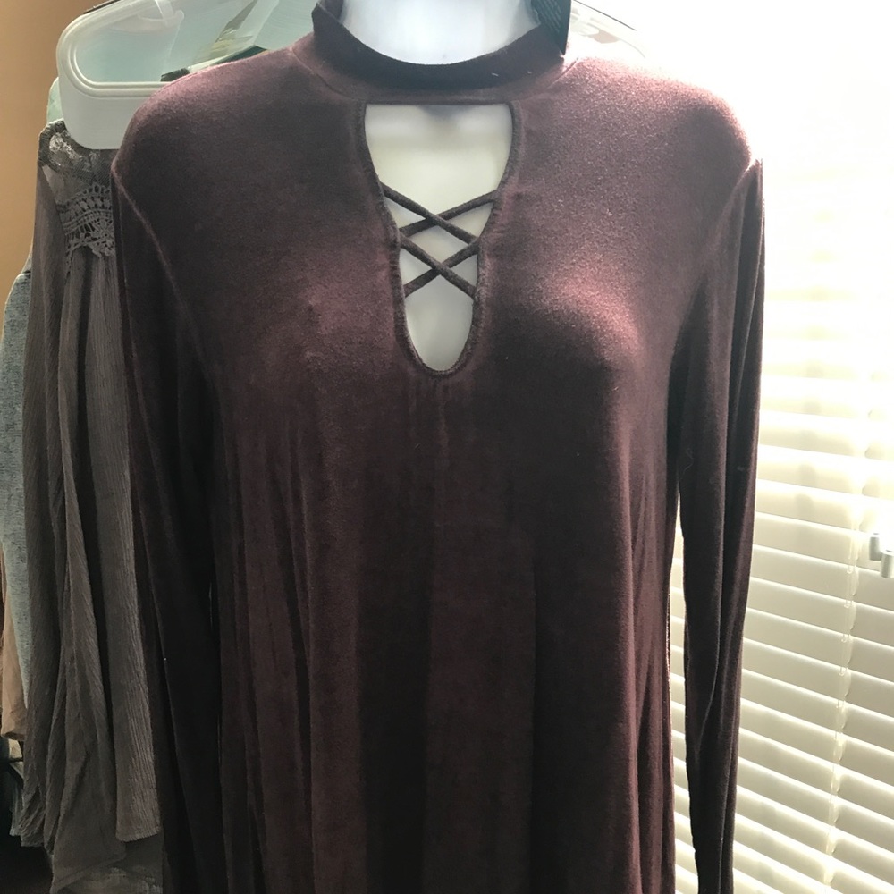 Wine colored cross neck top