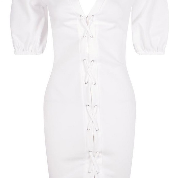 Frey Off Shoulder Puff Ball Sleeve Eyelet Dress - Picture 2 of 2