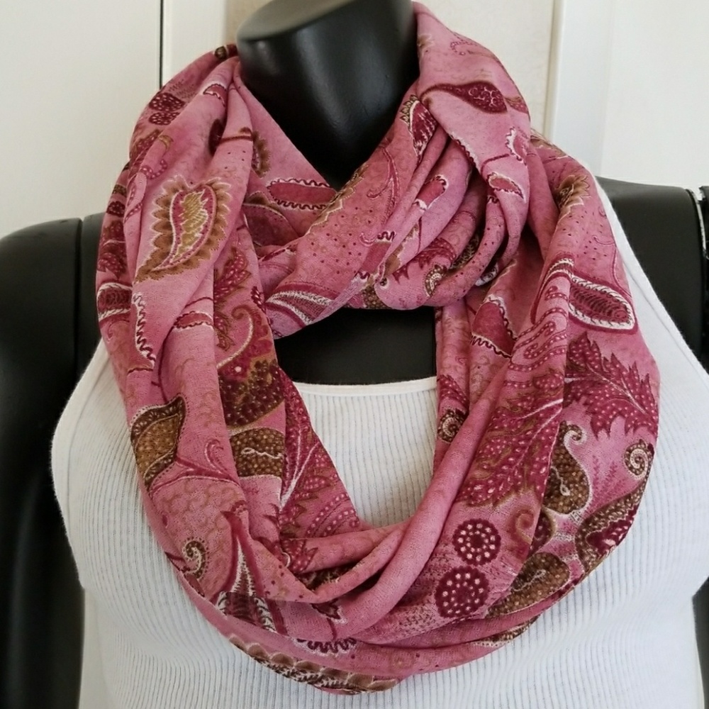Infinity scarf, pink and beige paisley