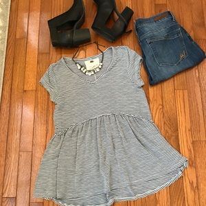 Blue and white striped cotton top