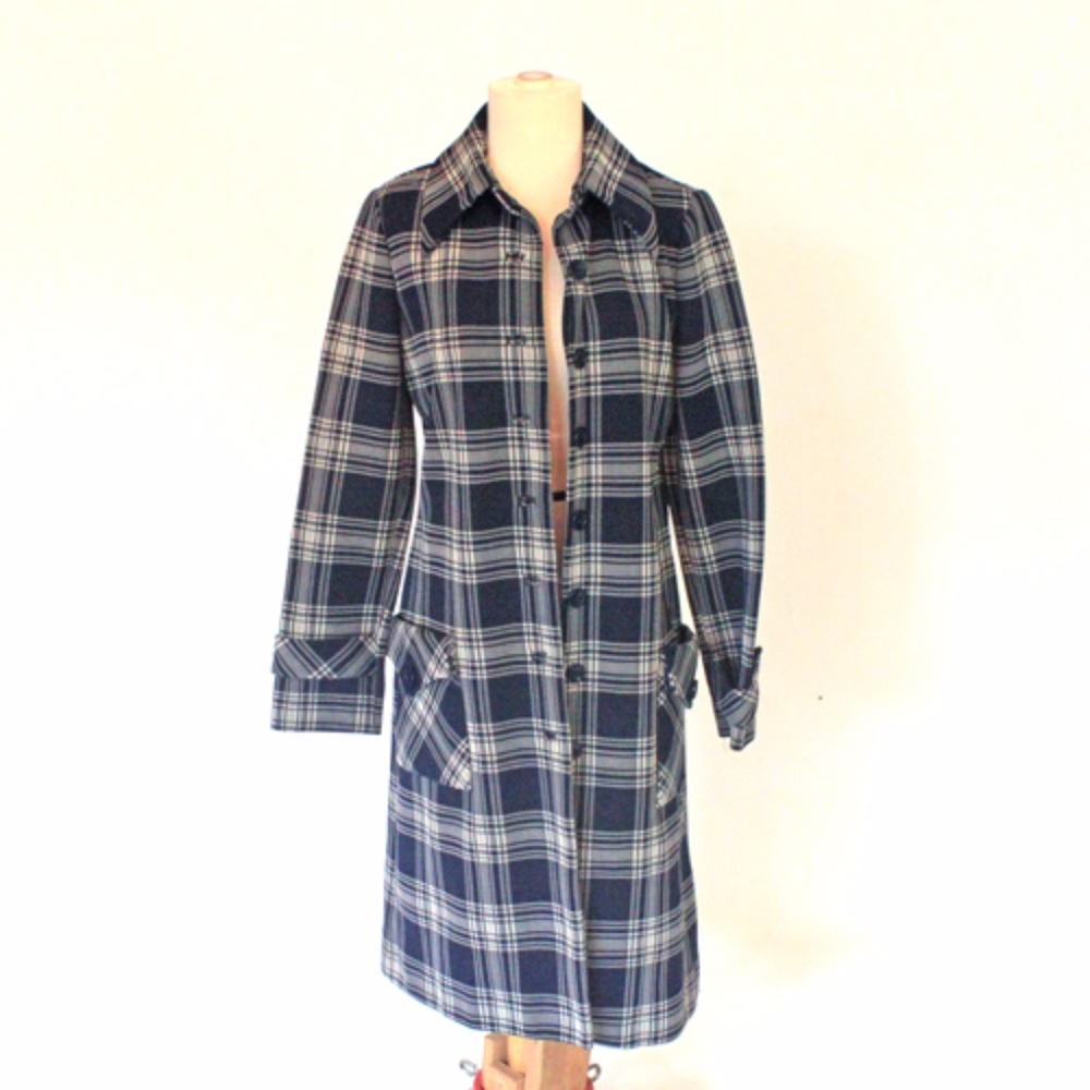 Vintage Navy Plaid London Coat