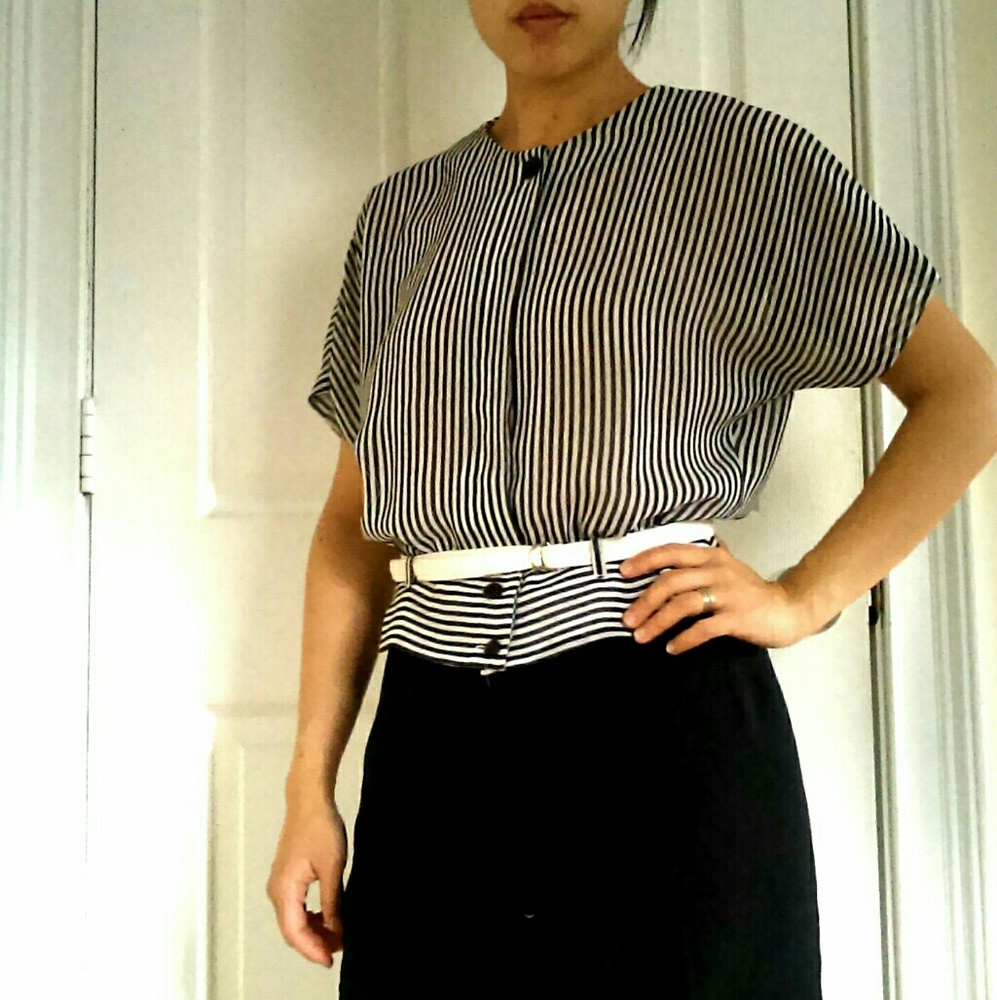 Vintage striped belted blouse