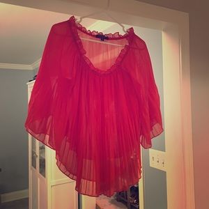 Bright Red Off Shoulder Sheer Romeo and Juliet Top
