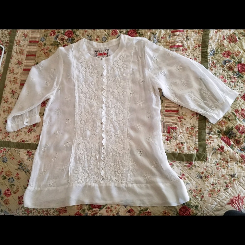 Johnny Was white embroidered top