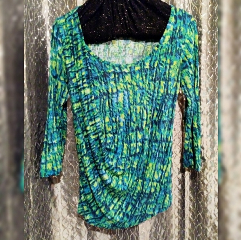 Cynthia Rowley 3/4 sleeve blue and green blouse