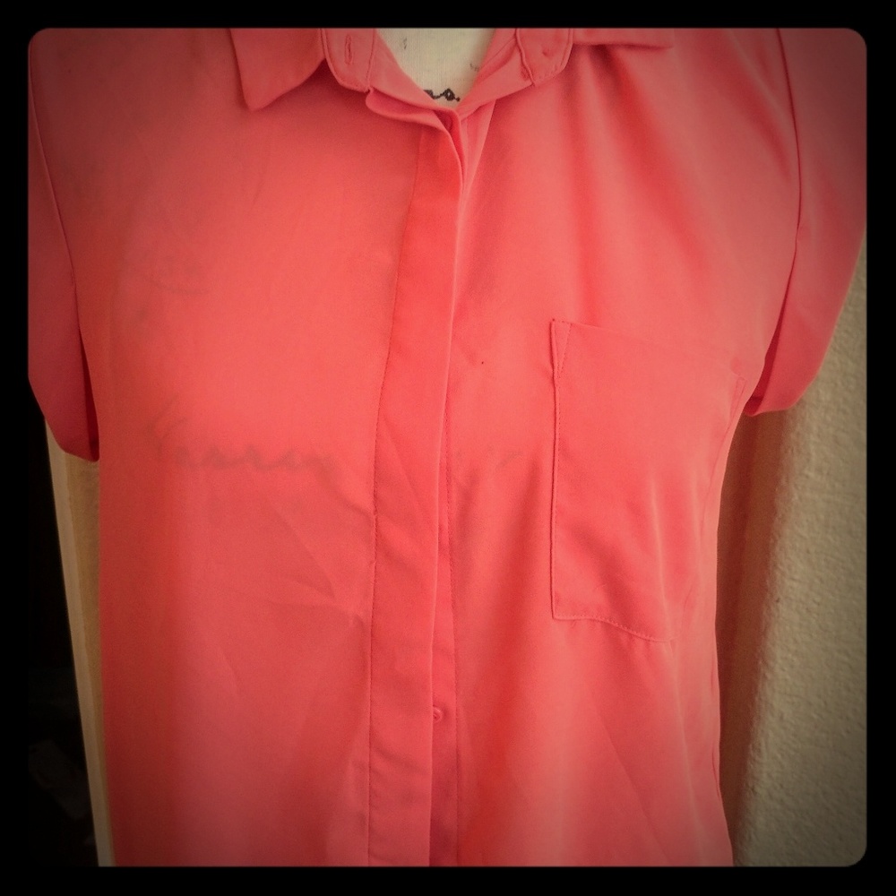 Merona bright Coral shortsleeve button up shirt M