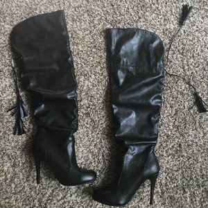 Thigh high slouchy rounded toe boots