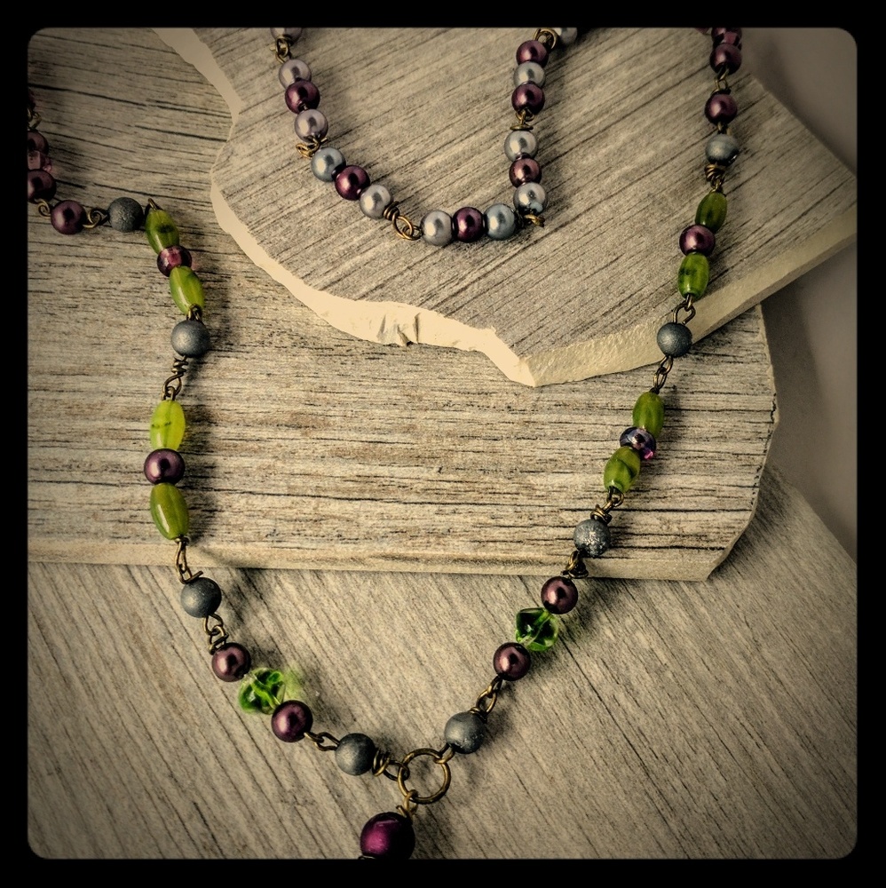 Burgundy and olive Swarovski glass bead necklace