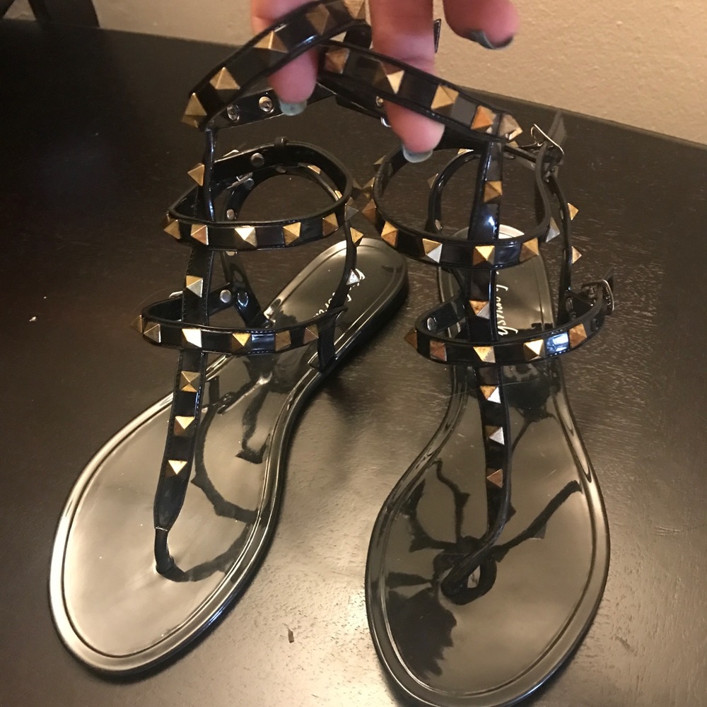 Black jelly  gold studded sandals size 8.5