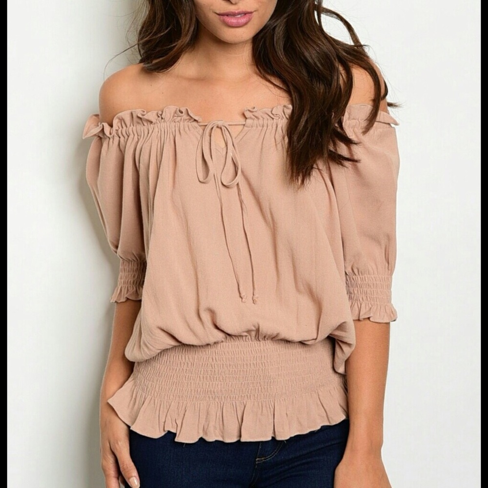 SALE😍Ruched Taupe Off Shoulder Top Brand New