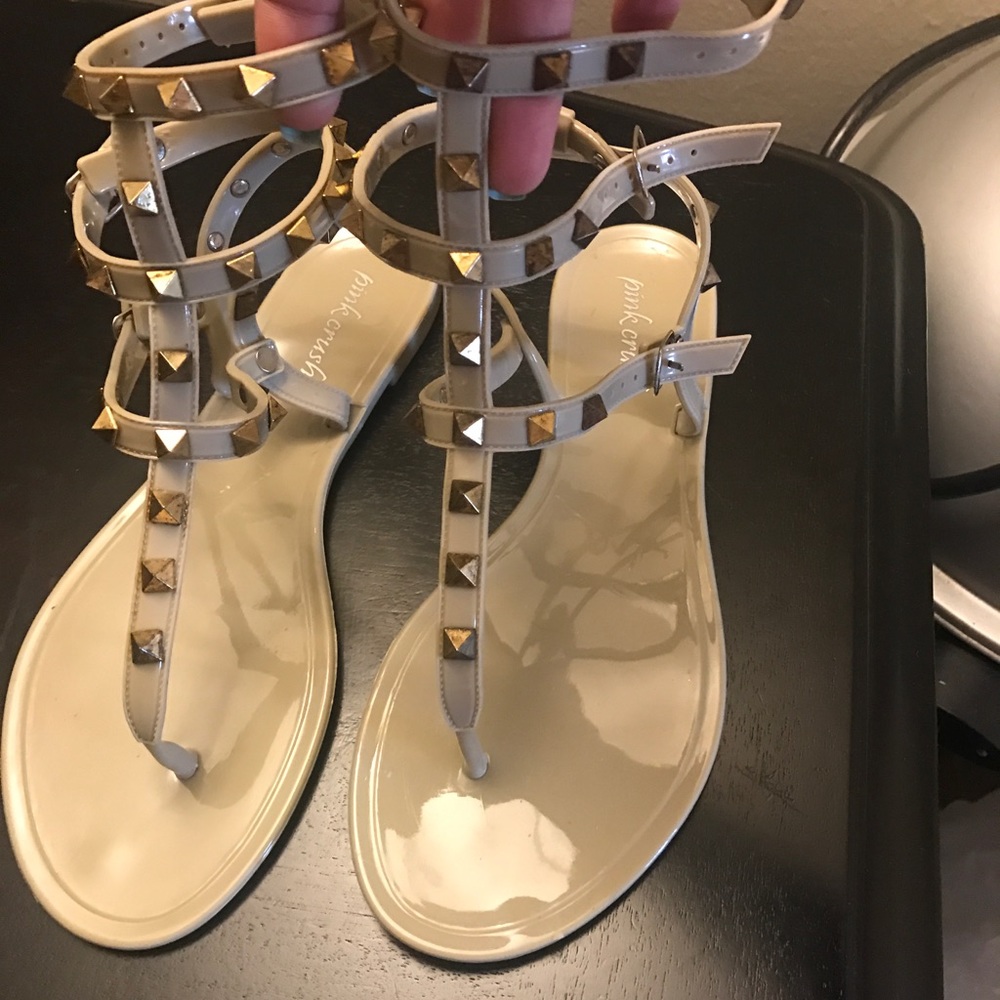 Cream jelly, gold studded sandals size 8.5