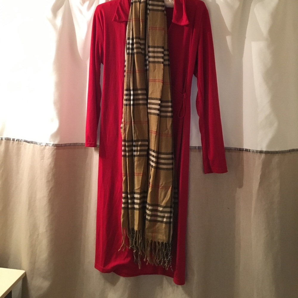 Red dress&scarf combo size lg small pull in front