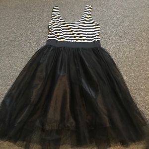 Striped Cotton Top/Black Tulle Skirt