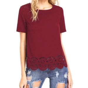 Maroon Top with Scallop Hem design