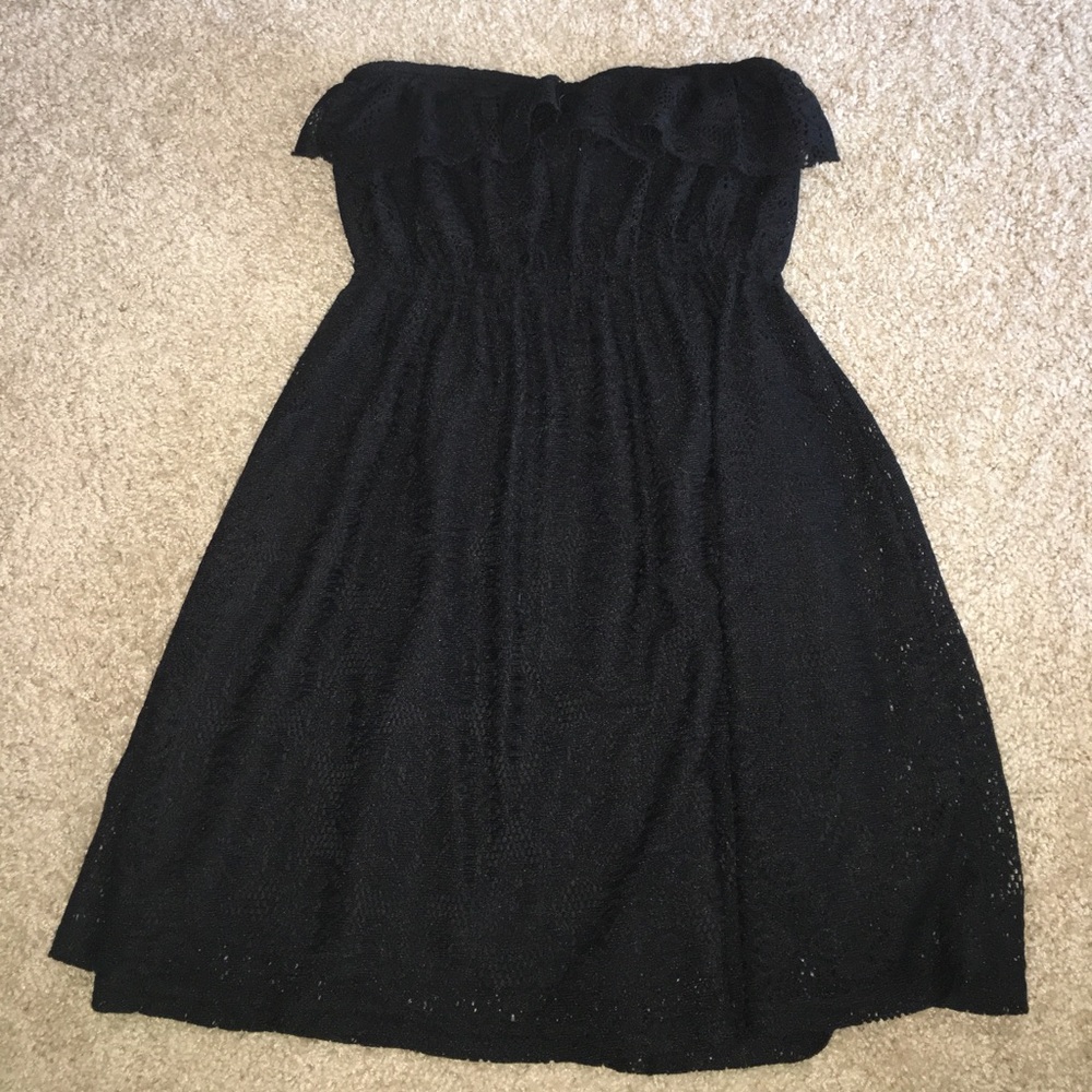 Black strapless lace dress