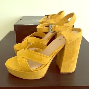 Faux Suede Block Heels (Mustard)