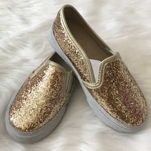 Gold Glitter Slip On Shoes