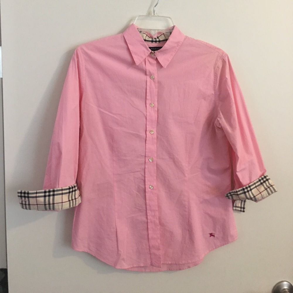 pink button down Burberry shirt