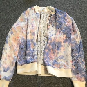 Floral/Watercolor Zip-Up with lace interior