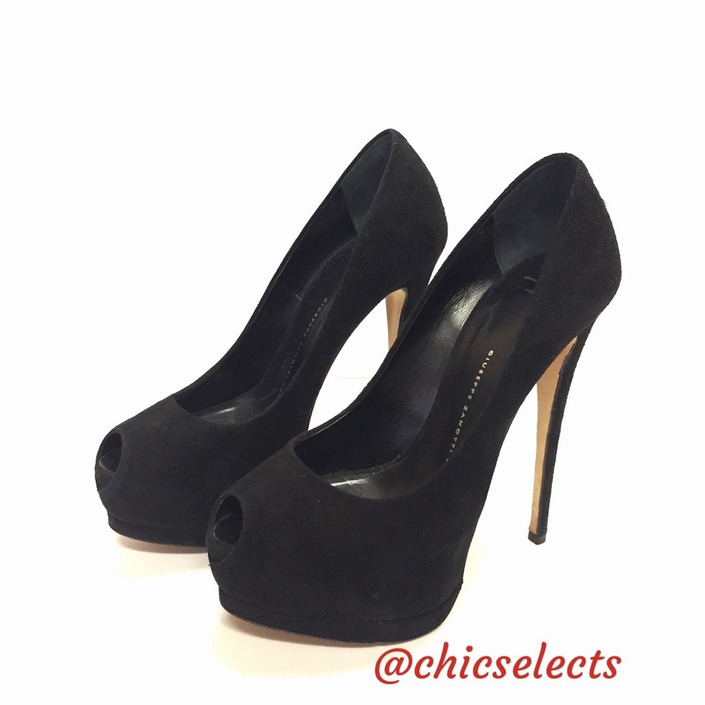 GUISEPPE ZANOTTI SUEDE PEEP-TOE PUMPS PLATFORMS