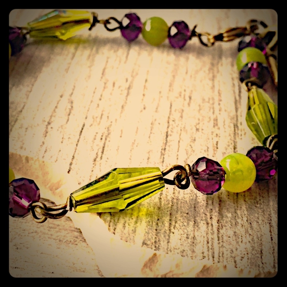 Purple Czech​ Crystal  Lucite messy wire bracelet
