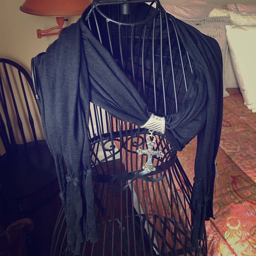 Black cotton scarf with silver cross