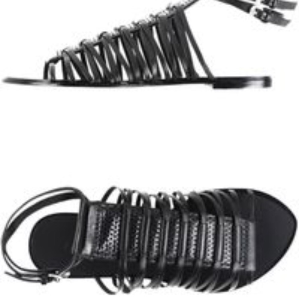 L.A.M.B black leather flat sandals