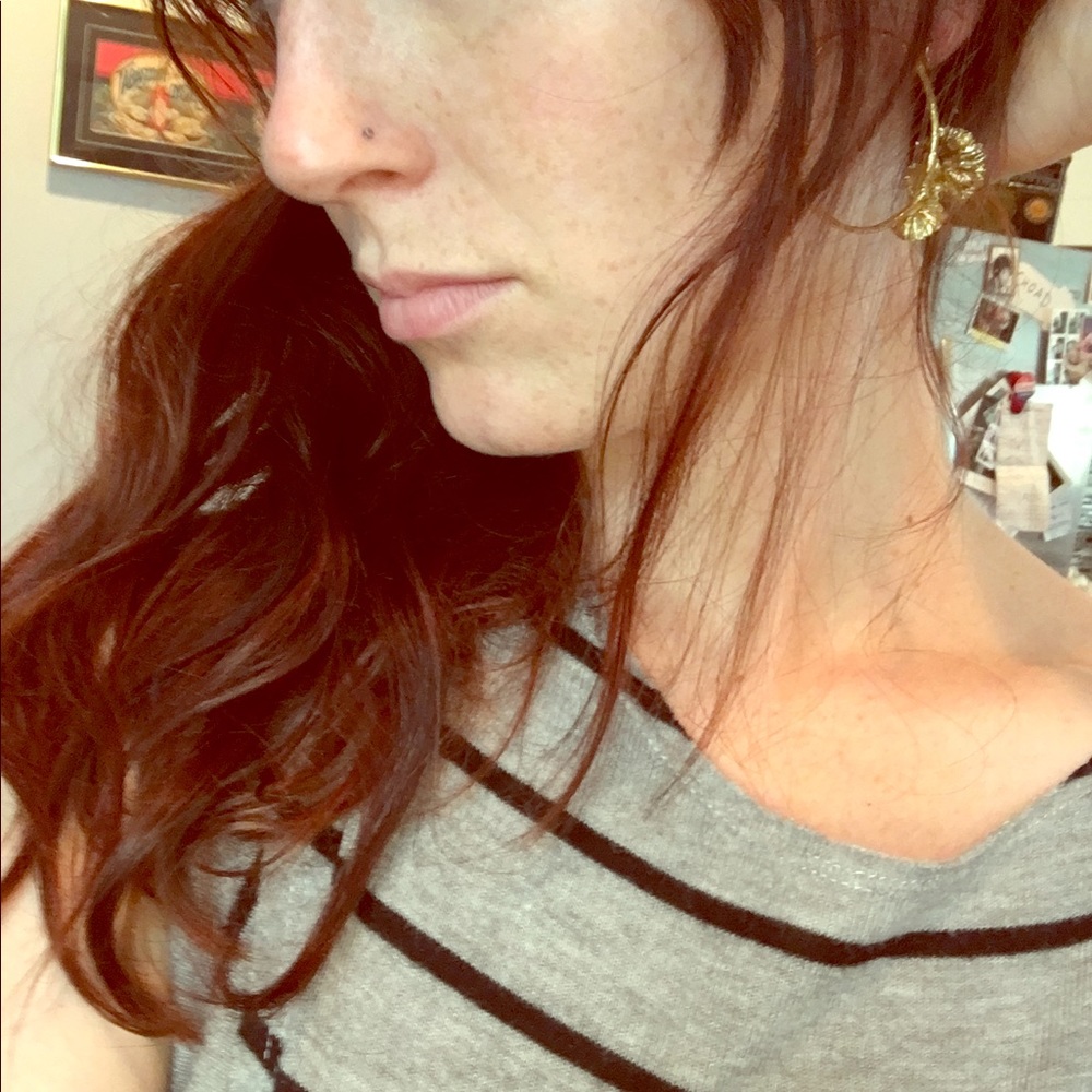 Anthropologie Gold Hoops with Lovely Flower Detail