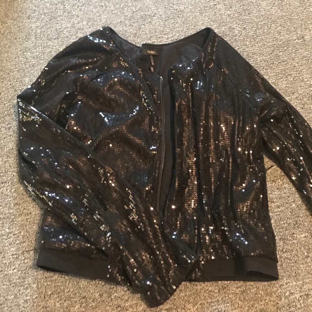 Black Sequin Zip-Up with Pockets