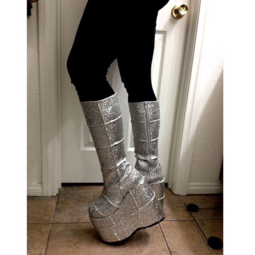 Demonia Glitter Stack Platform GoGo Boots