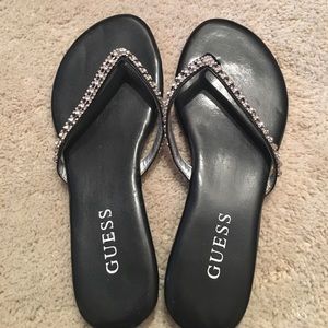 GUESS diamond studded flip flops