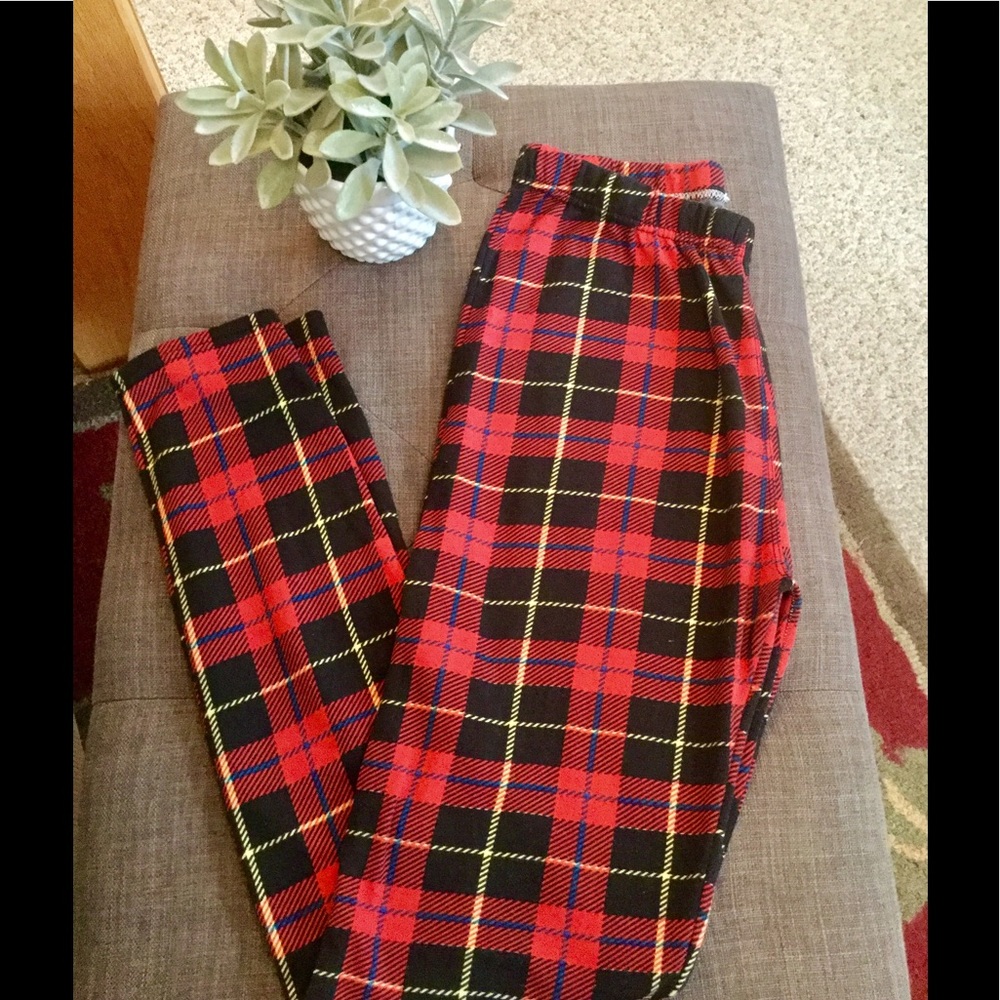 Plaid Leggings Red