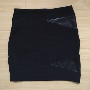 Black Faux Leather Panel Bodycon Skirt