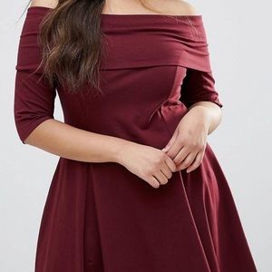 Deep Bardot Skater Mini Dress (3/4 Sleeve)