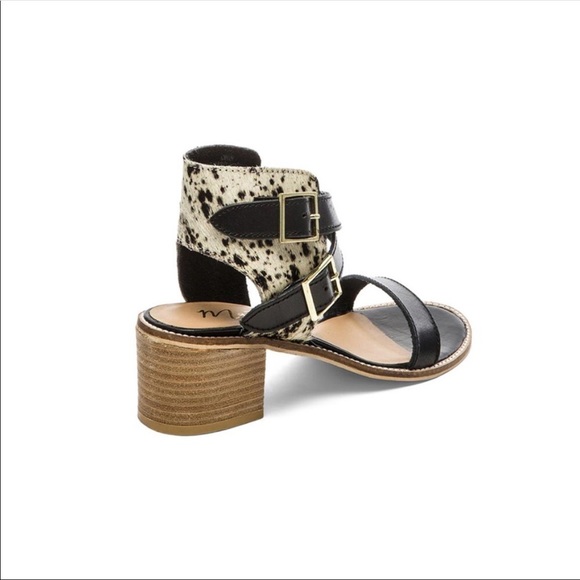 NIB Boho Black Cow Hair Chunky Heel Sandal - Picture 4 of 5