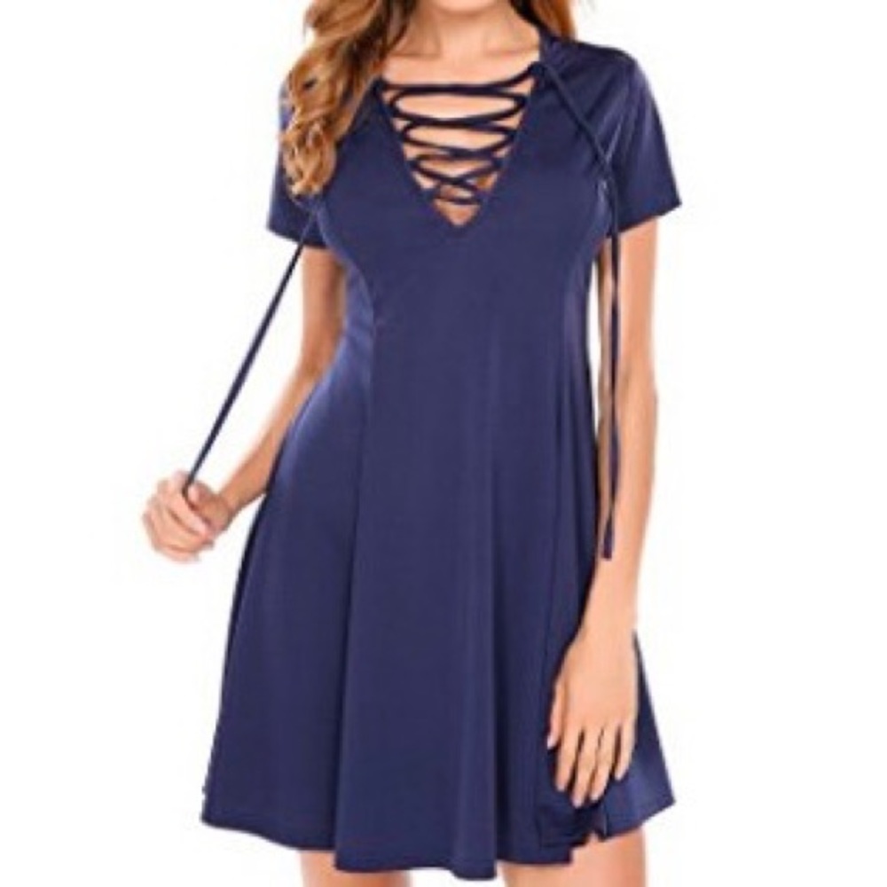 Blue Lace up dress