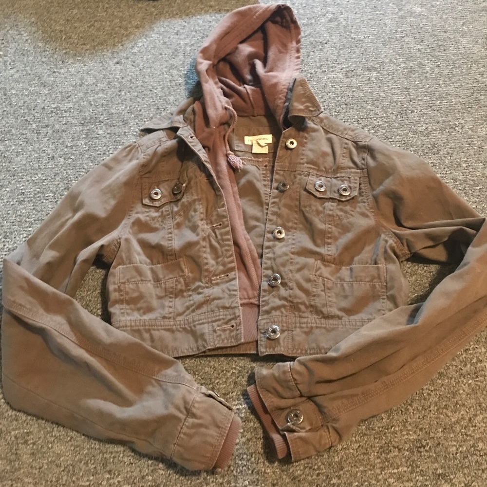 Brown Cropped Jacket with built in Cotton Hoodie