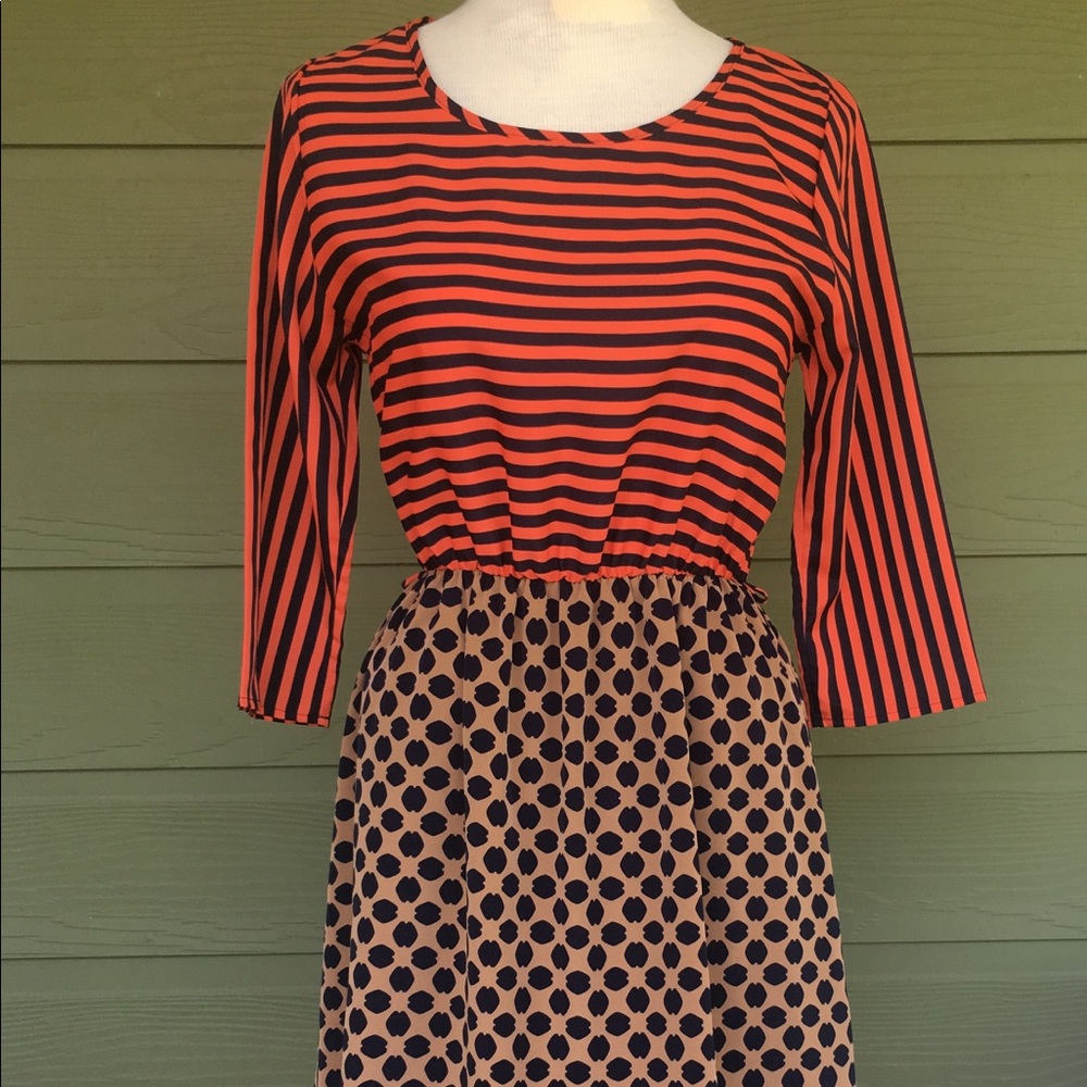 Coral / Navy Stripes & Leopard Dress